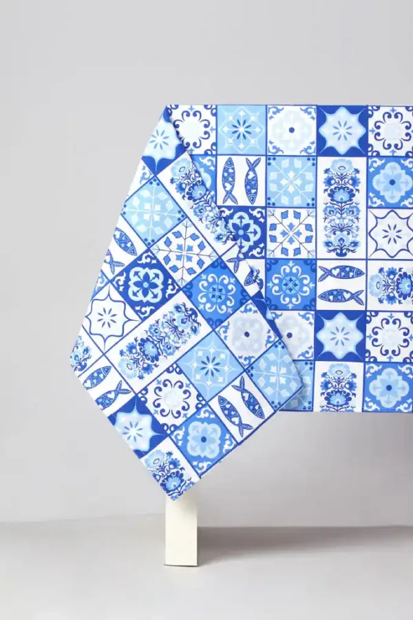 Toalha mesa regional azulejo azul