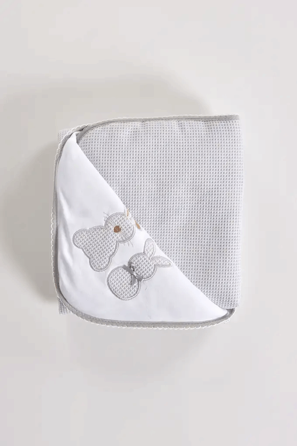 Manta bebé waffle algodão bordada coelhos