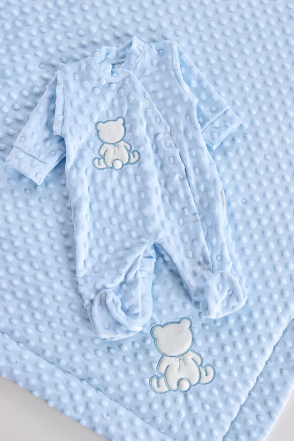 Conjunto manta + babygrow topitos urso c/ pompom