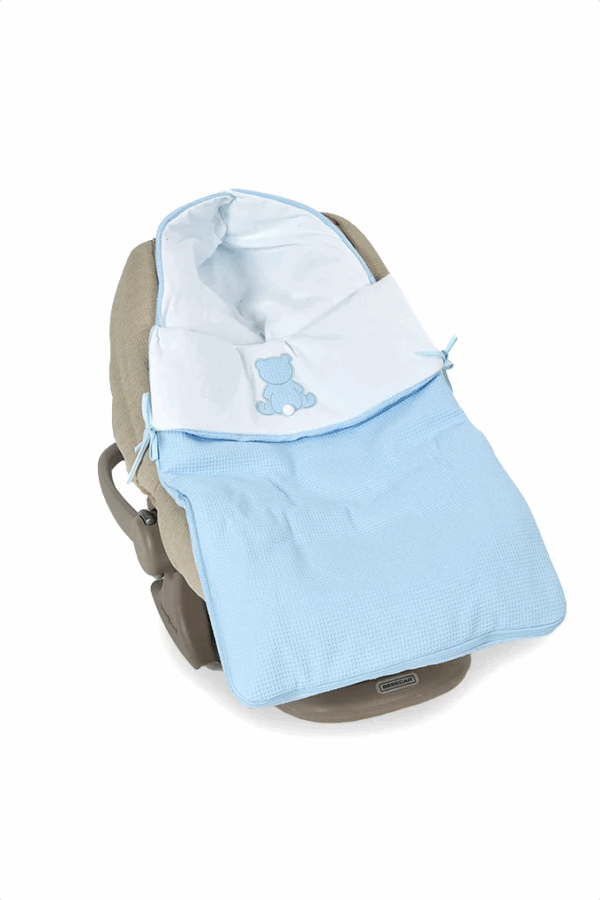 Saco bebé waffle bordado urso c/ pompom