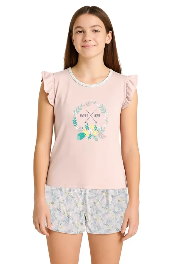 Pijama estampado manga curta adolescente sweet love