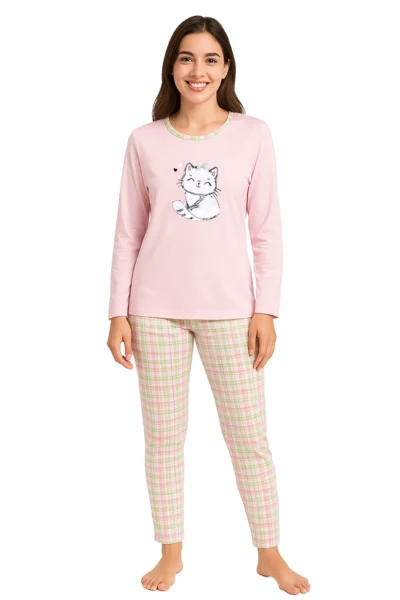 Pijama estampado cardado senhora