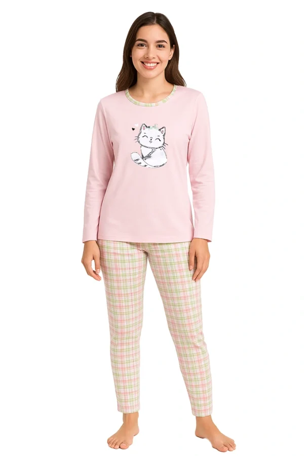 Pijama estampado cardado senhora